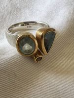 925 Silberring mit Aquamarin, Opal & Diamant | Handarbeit