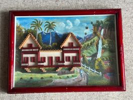 Wandbild mit Uhr Unikat Handarbeit Tropenhaus, Palmen Was...