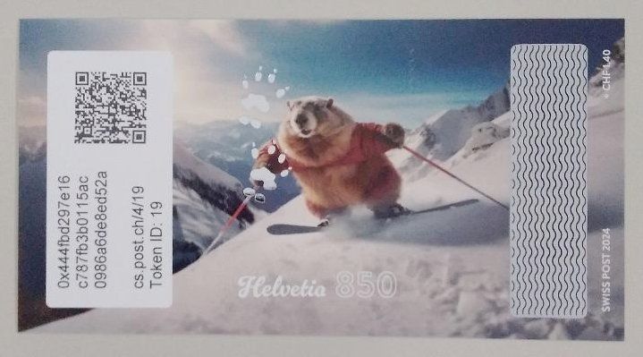 Tutti i francobolli: Swiss Crypto Stamp 4.0 ID 19 "Ski" mit NFT – Usato da Basel venduto da TokenID1