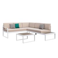 Gartenlounge mit Beistelltisch - weiss / beige