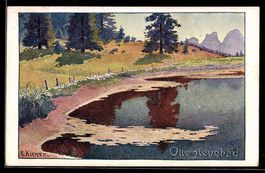 Künstler-AK sign. R. Kiener: Ottenleuebad, Ufer mit Bäumen u