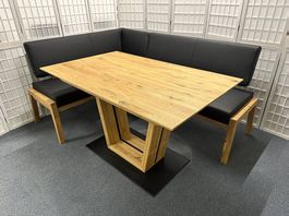 Eckbank LEA 140 x 190 cm inkl. Tisch 130 cm Wildeiche massiv