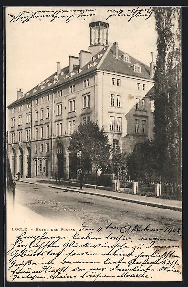 Cartoline postali: AK Locle, Hotel des Postes, 1902 – Usato da Berlin venduto da bartko-reher