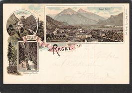 ^Lithografie Gruss aus Ragaz , 3 bild , gel. 1904