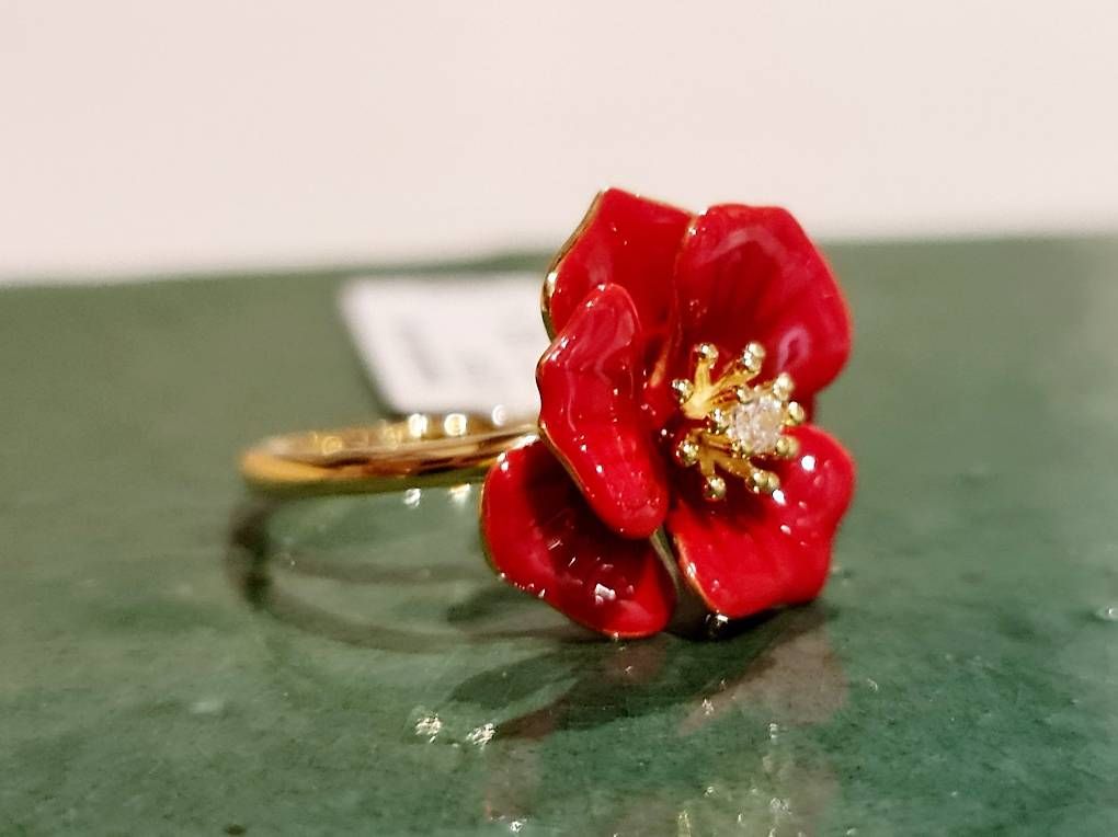 Anelli: Rosen Ring Emaille Gelbgold Gr. 55 – Nuovo e nell'imballaggio originale da Stein am Rhein venduto da JuwelierSteinbock.CH 1