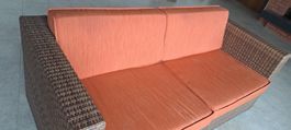 Rattanlounge/Gartensofa Hunn Rattan braun/orange