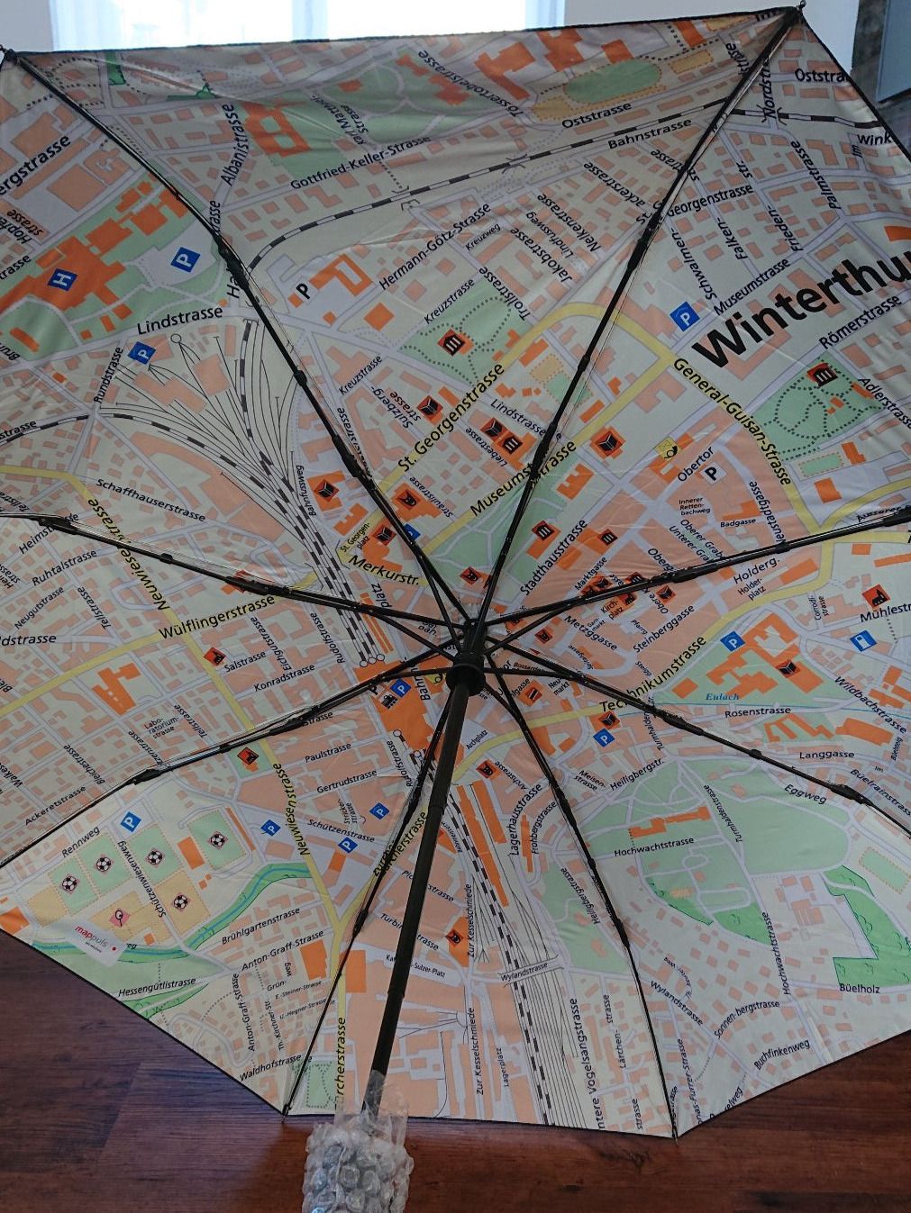 Ombrelli: Knirps, Regenschirm mit Stadtplan von Winterthur – Nuovo e nell'imballaggio originale da Erlen venduto da famstecar 2