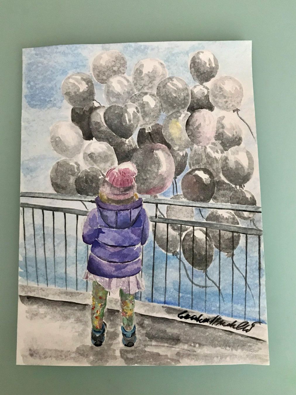 Gemälde: Gemälde „Mädchen und Luftballons"-sig. – Neu (gemäss Beschreibung) aus Laufen von flowerfan 1