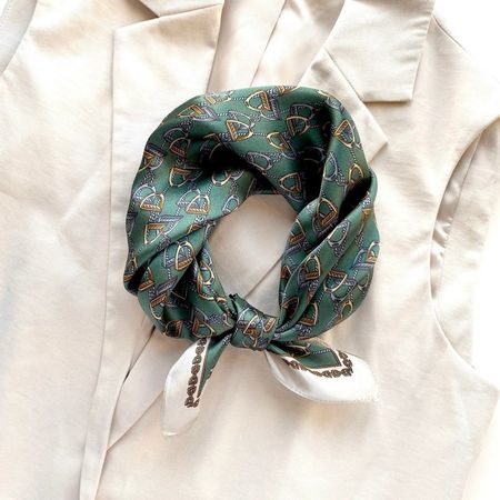 New 53cm Silk Scarf, Chain Print Fern Green Neck Scarf