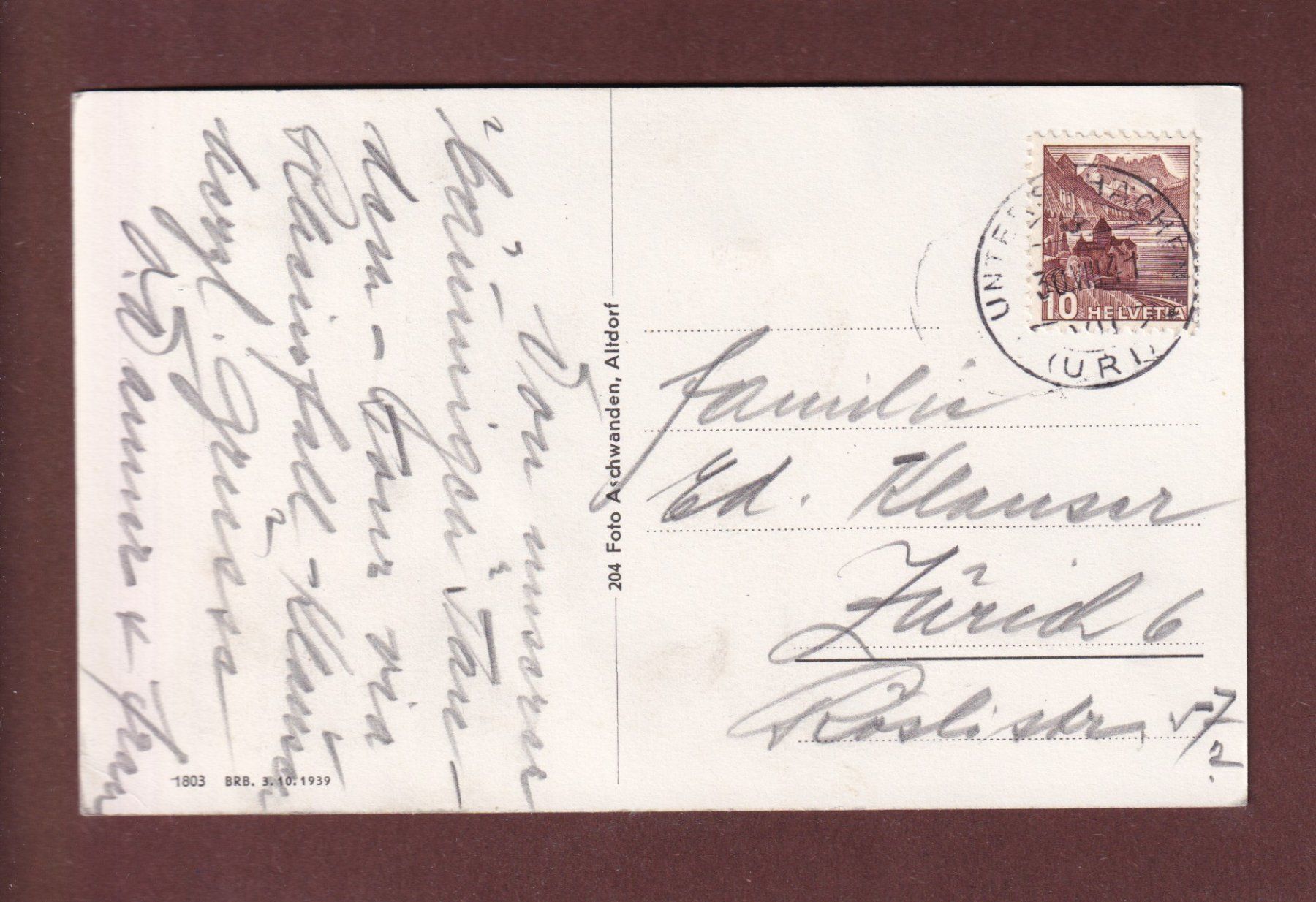 Ansichtskarten: KLAUSENPASSHÖHE - Scheerhorn - 1941 – Gebraucht aus Pully von nicecards-shop 1