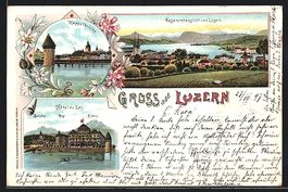 Litho Luzern, Hotel du Lac und Kappelbr
