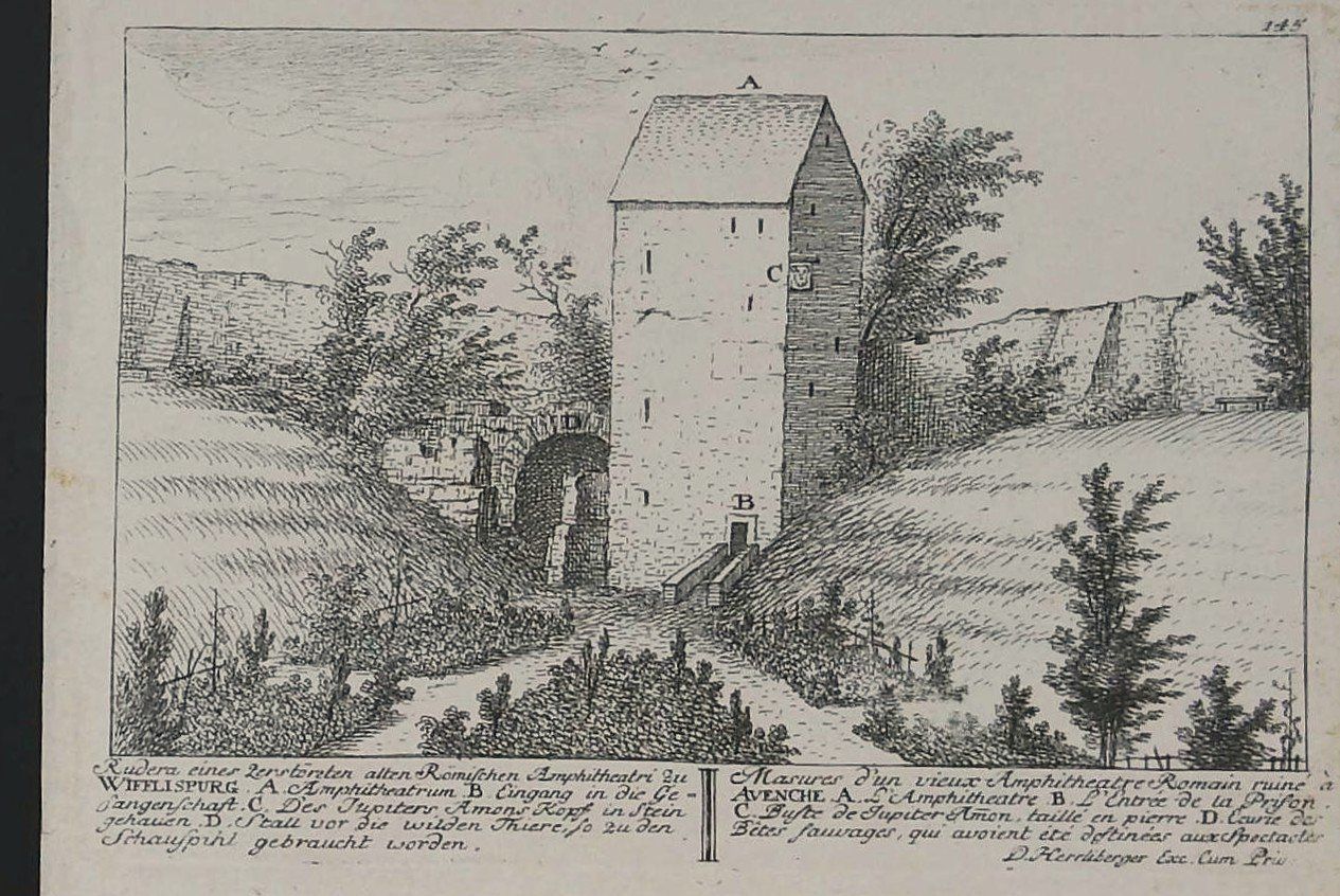 Stiche: Avenches 2 Blätter  von Herrliberger 1757 – Gebraucht aus Rafz von Helvet32 1