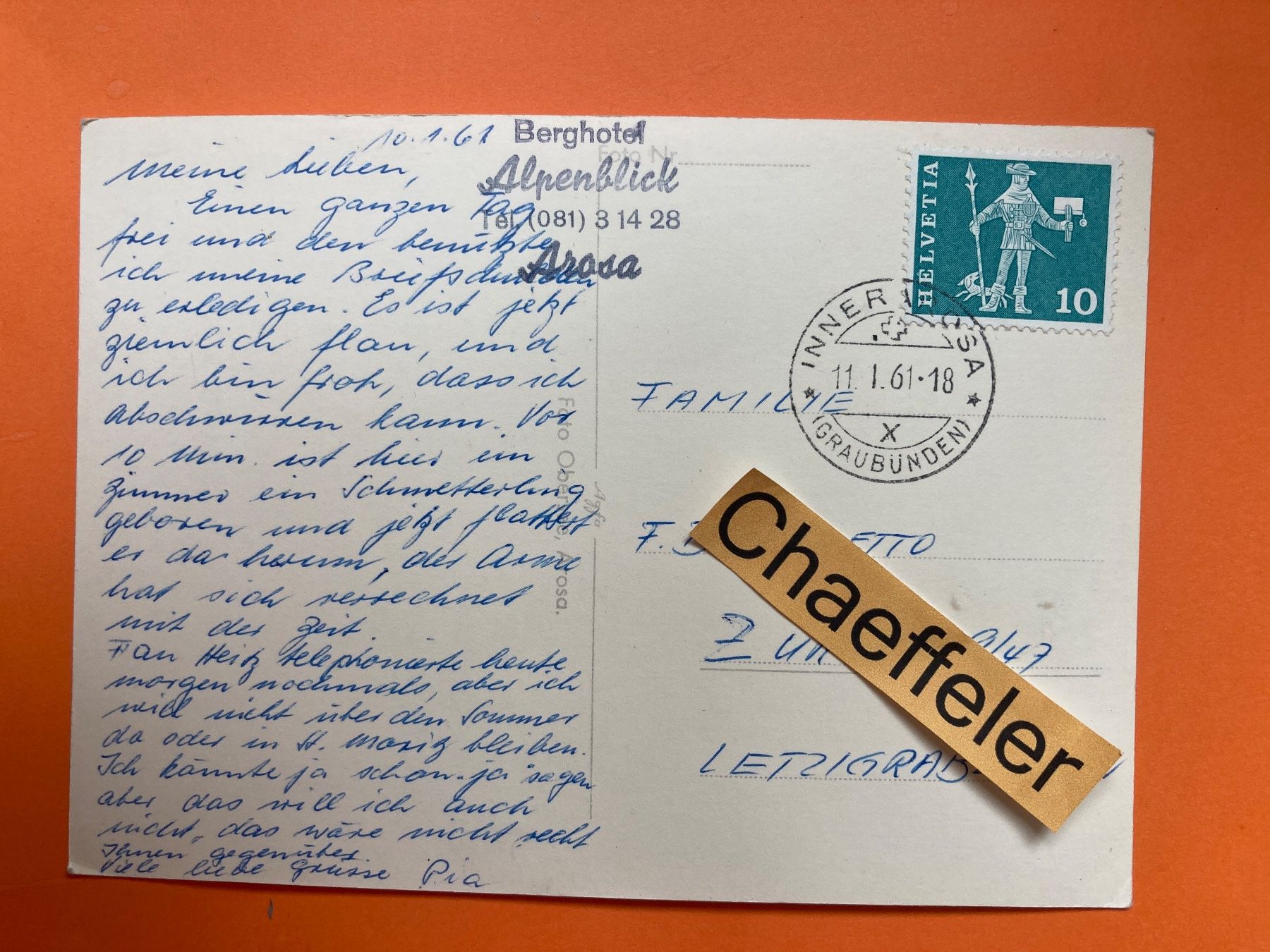 Ansichtskarten: 1961 Berghotel Alpenblick, Arosa – Gebraucht aus Zürich von Chaeffeler 1