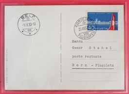 BW7) FDC Karte 1953, Flughafen mit Belp Stempel