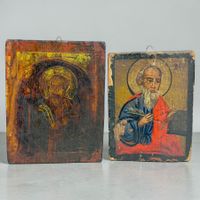 Lot de 2 Icônes russes anciennes peintes sur bois