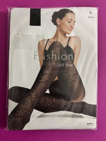 Strumpfhose Fashion Migros Grösse L, Schwarz mit Ornamenten