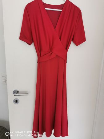 Satin-Kleid rot, Gr 36/S, Wickeloptik, NEU