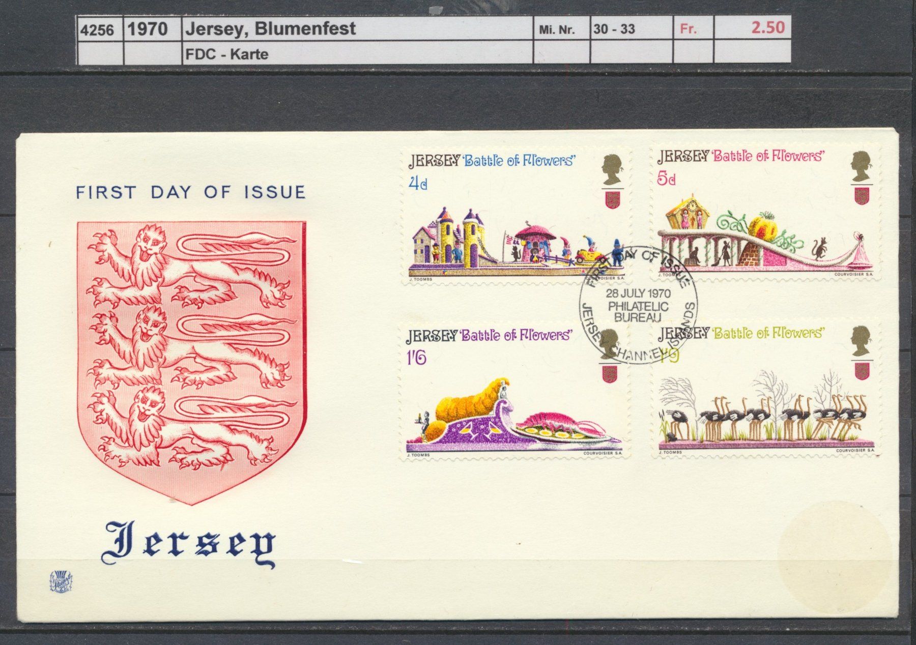 Tutti i francobolli: 1970 Jersey, "Blumenfest", FDC – Usato da Winterthur venduto da Zupogeru