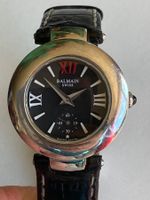 Balmain montre femme, boîtier argenté, cuir noir