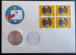 Gedenkmünze 20 Fr 1999 150 Jahre Post auf Brief/Silber