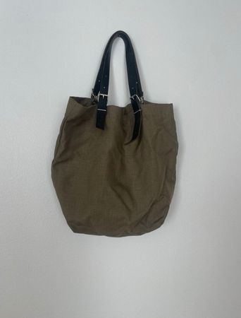 Shopper Tasche Grün Lederhenkel