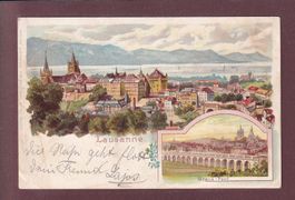 LAUSANNE - Grand Pont - Litho 1902 // pli d'angle //
