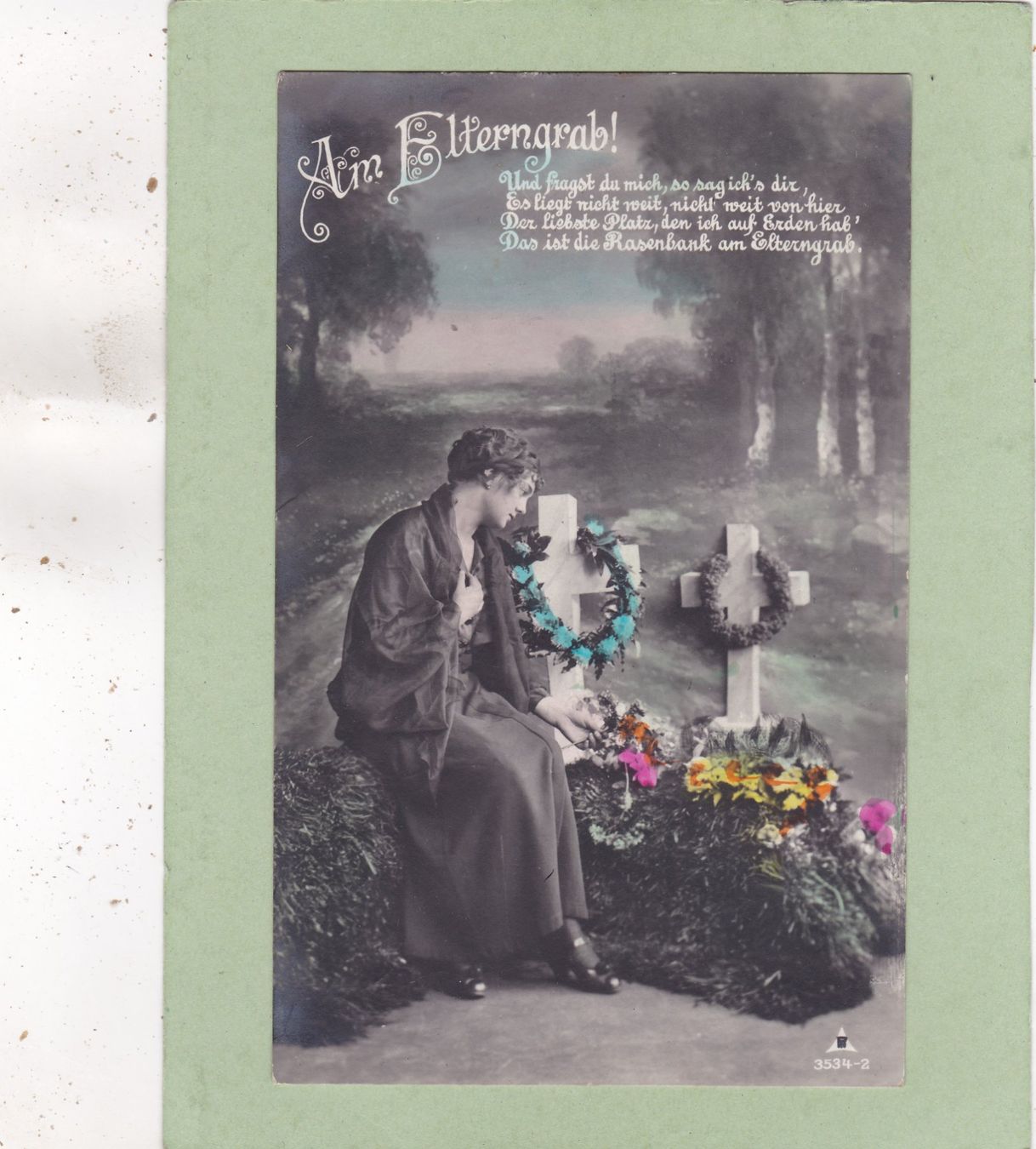 Cartoline postali: Kitsch Trauer Am Elterngrab 1925 – Usato da Herisau venduto da Lisegrat2008