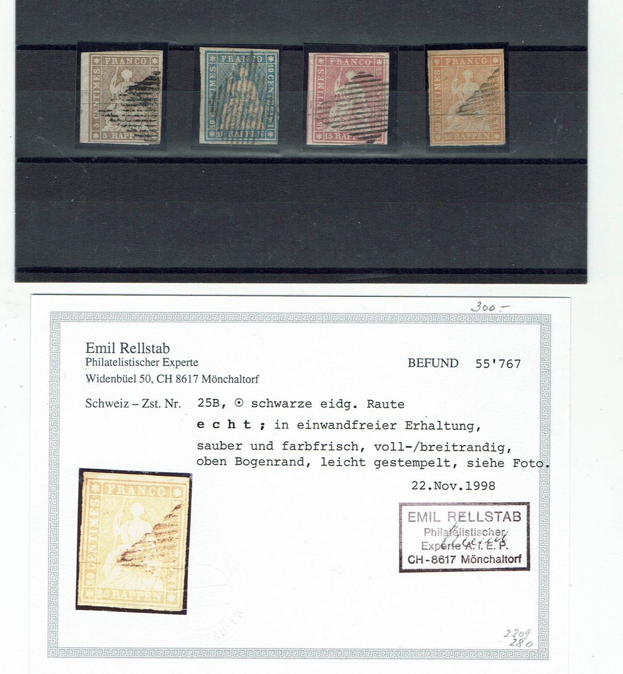 Tutti i francobolli: STRUBEL <626> LOT  SERIE '22B-25B/B1 RAUTEN 1 BEFUND – Usato da Rüschlikon venduto da Sualk1