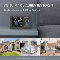 Wetterstation Funk mit 3 Außensensoren