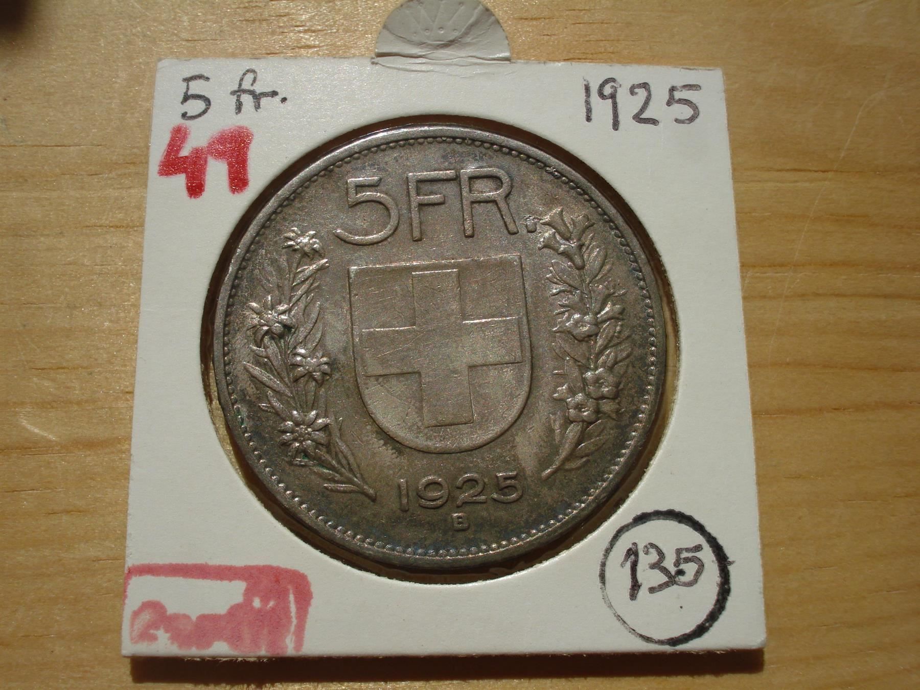 Alle Münzen: (49)  5 Franken  1925 – Gebraucht aus Erlach von Net-Coins
