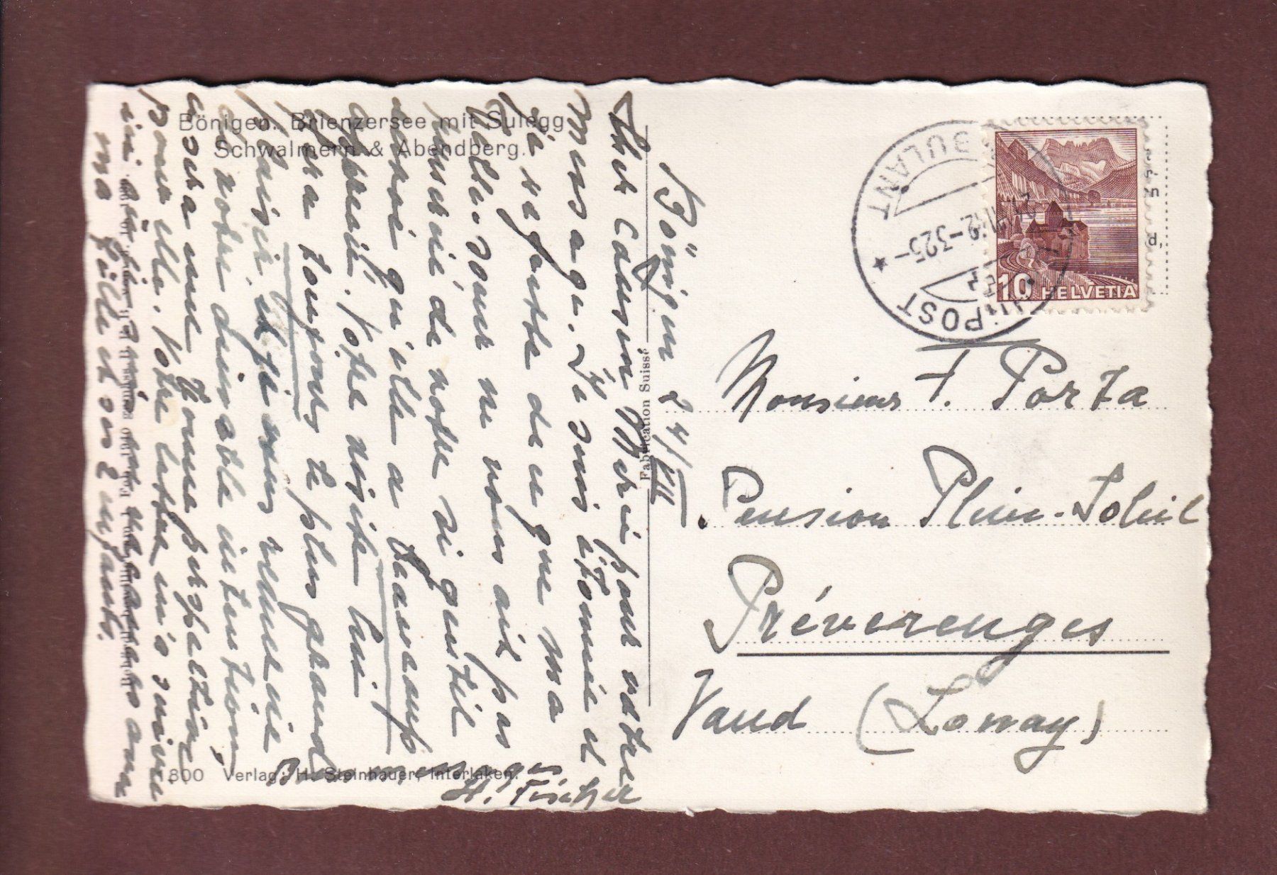 Ansichtskarten: BÖNIGEN - Brienzersee - 1942 – Gebraucht aus Pully von nicecards-shop 1
