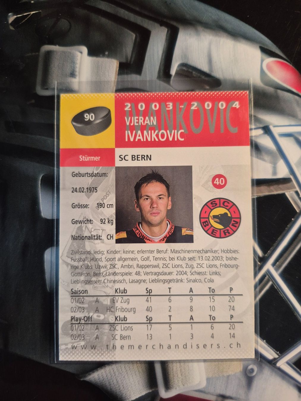 Carte collezionabili: Vjeran Ivankovic SC Bern 2003/04 – Usato da Treiten venduto da Sauber73 1