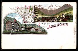 Lithographie Adelboden, Hotel & Pension zum Schlegeli, Ortsa