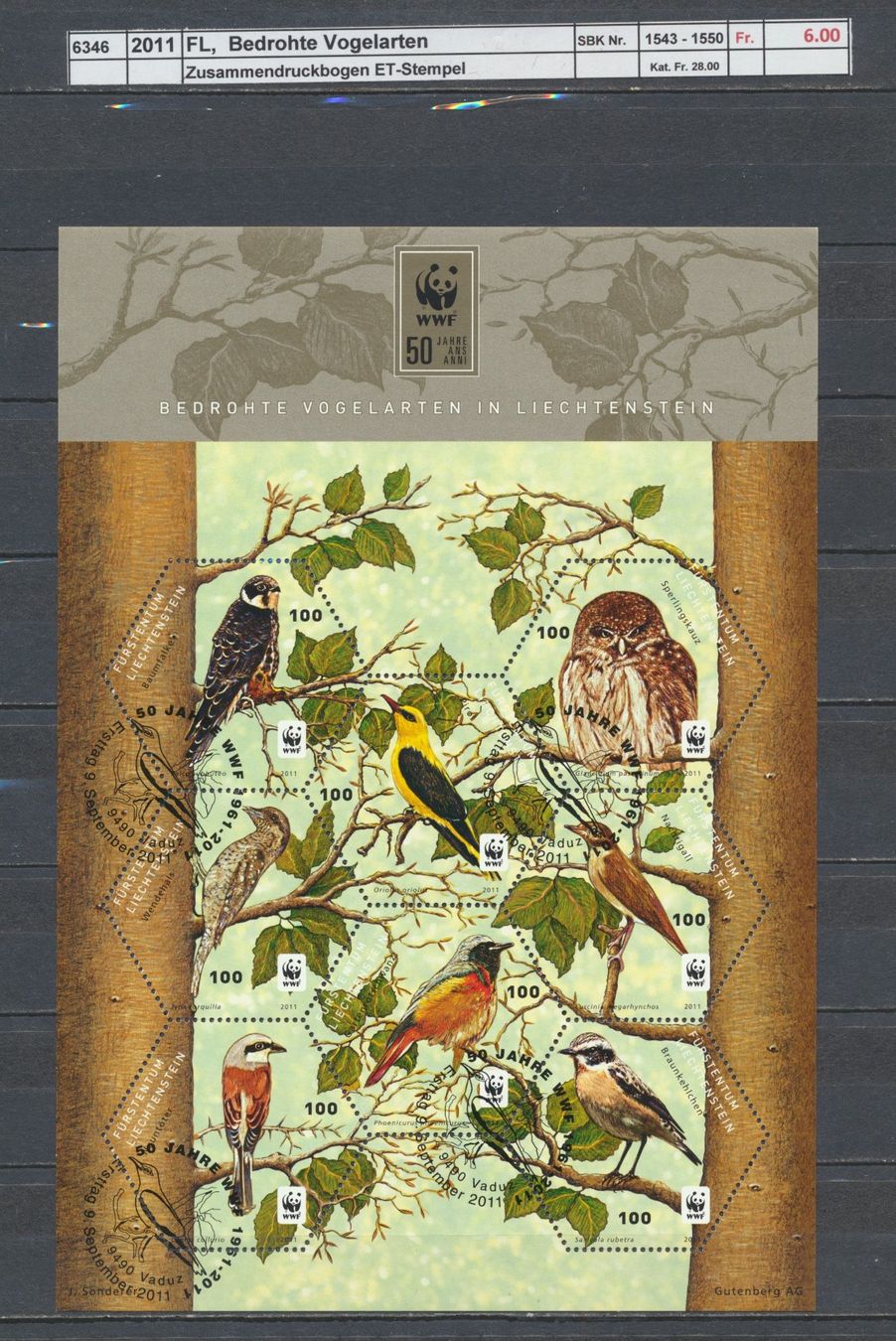 Alle Briefmarken: 2011 FL, "Bedrohte Vogelarten" - Bogen, ET - Stempel – Gebraucht aus Winterthur von Zupogeru