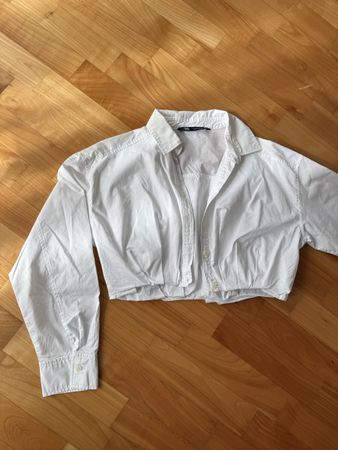 Zara Crop Top Hemd Weiss, Gr. S