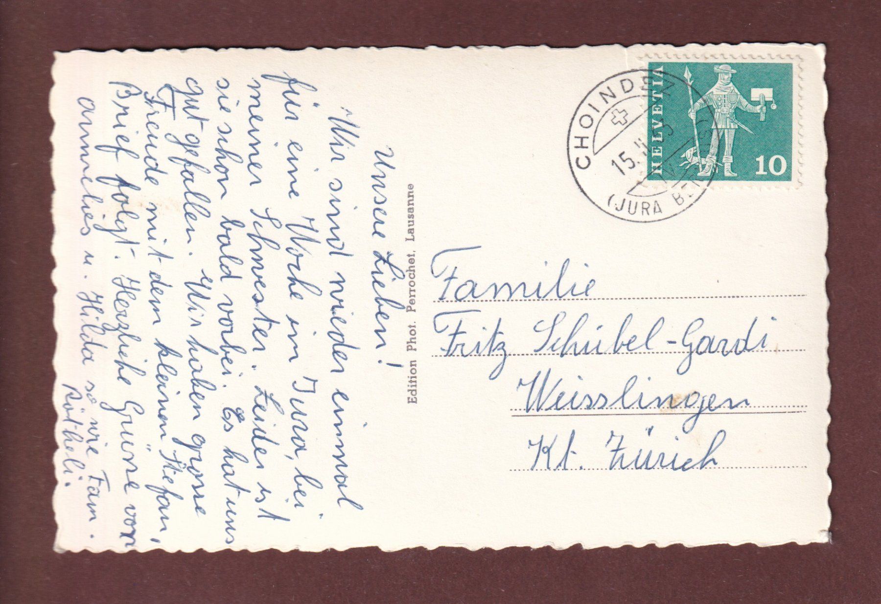 Cartoline postali: Gorges de MOUTIER - 1963 – Usato da Pully venduto da nicecards-shop 1