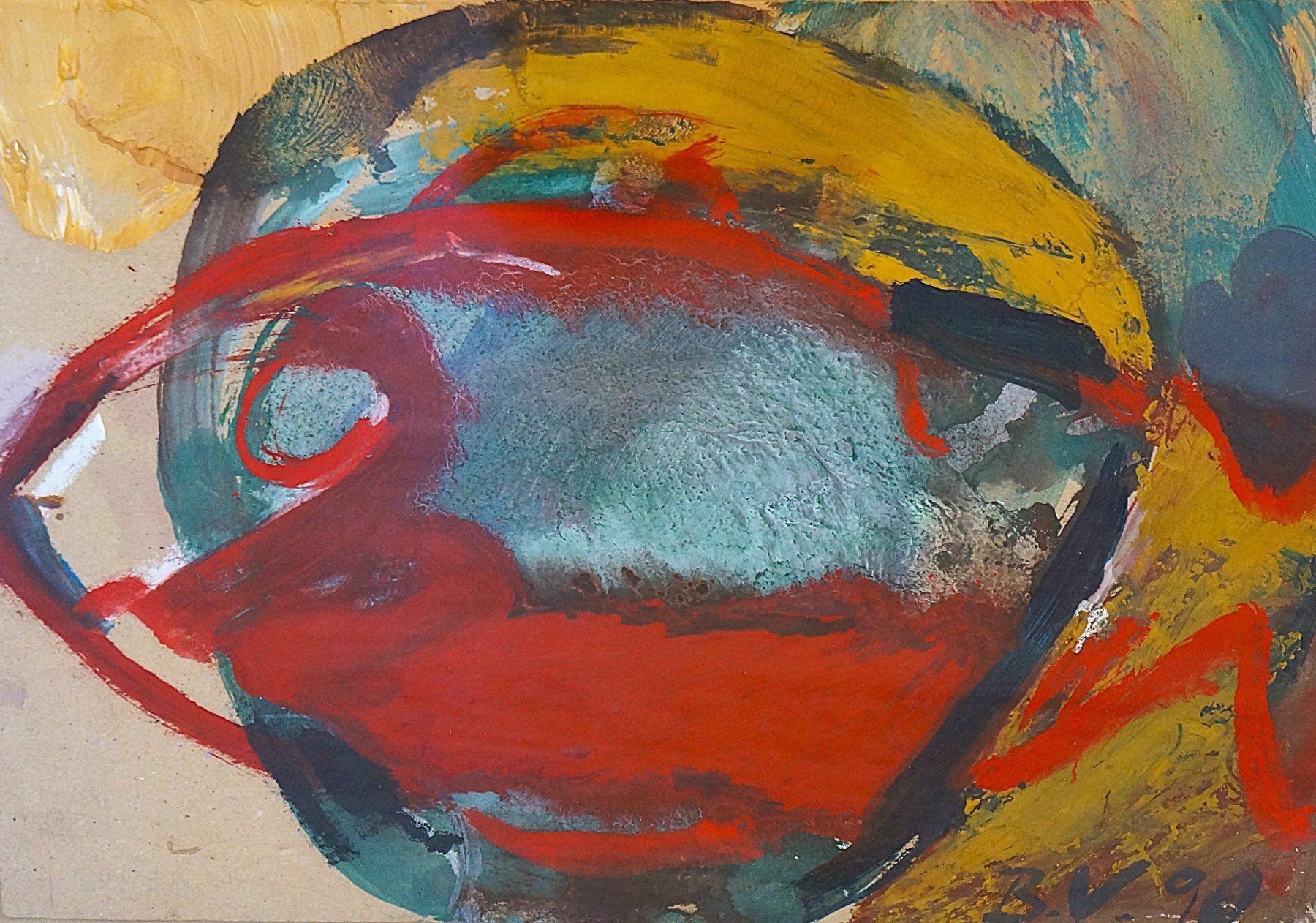 Gemälde: 3000 CHF Bernd Völke "Kopf/Fisch" 1990 Ref. 76 – Gebraucht aus Basel von Kaffee_und_Kunst