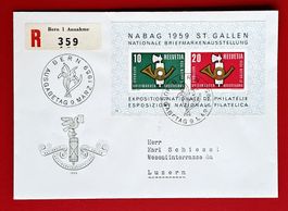 NABAG BLOCK 38 ST GALLEN ZUSCHLAGS AUSGABE R-FDC LUZERN 1959