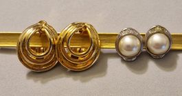 Set Ohrclip goldfarben & silberfarben Perle & Glitzersteine