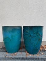 2 grosse Designer-Blumentöpfe / Pflanzgefässe blau-türkis –