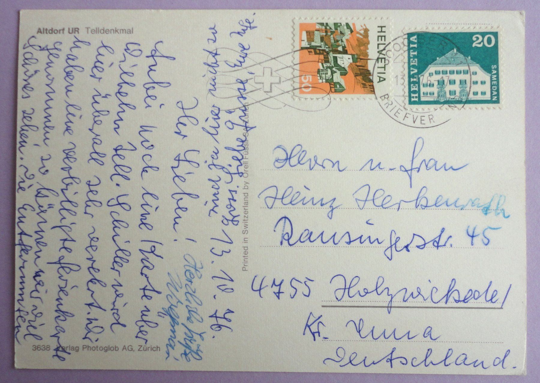 Cartoline postali: Altdorf, Telldenkmal – Usato da Fétigny venduto da Billy2miny 1