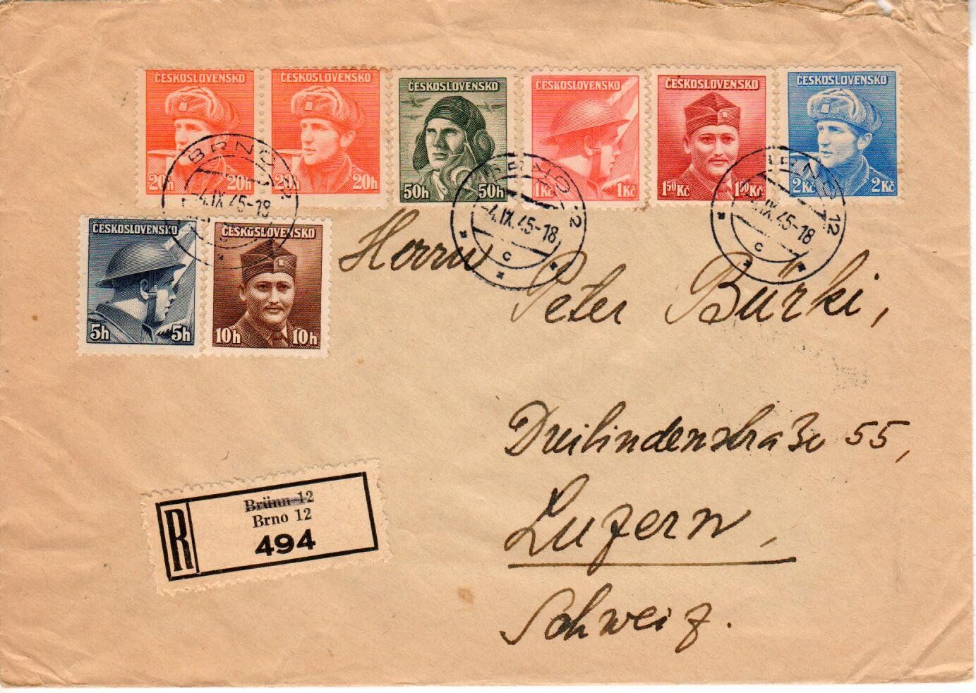 Tutti i francobolli: Brief, Tschechoslowakei - Luzern 1945 – Usato da Wolhusen venduto da Curver9