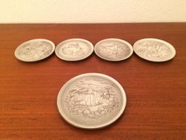 4x Keramik Glasuntersetzer + Flaschenuntersetzer vintage