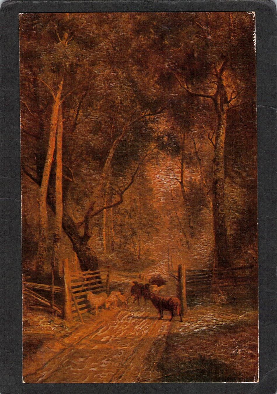 Cartoline postali: #Oelkunst - Postkarte,Landschaft mit Schafen v.E.Bergh – Usato da Reichenburg venduto da Pipo-67
