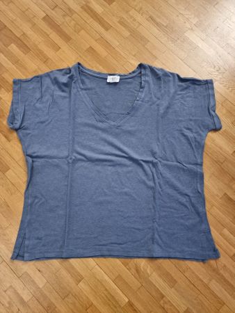 Tshirt femme bleu pétrole ZARA col V