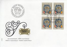 1980 Pro Patria 4 FDC Viererblock