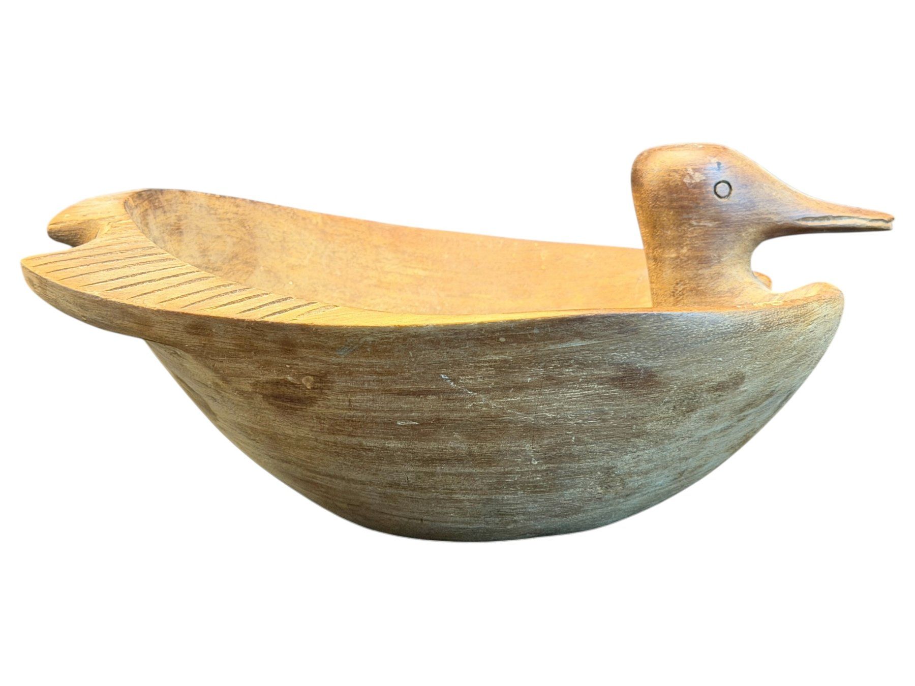 Ciotole: Superbe centre de table scandinave, canard en bois sculpté – Usato da Morges venduto da vintiques 1