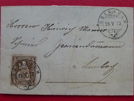 1873, Luxus-Briefchen von OBERKULM (AG) mit Nr.30 (dunkel)