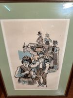 Dessin d'époque, scène villageoise suisse, litografie color