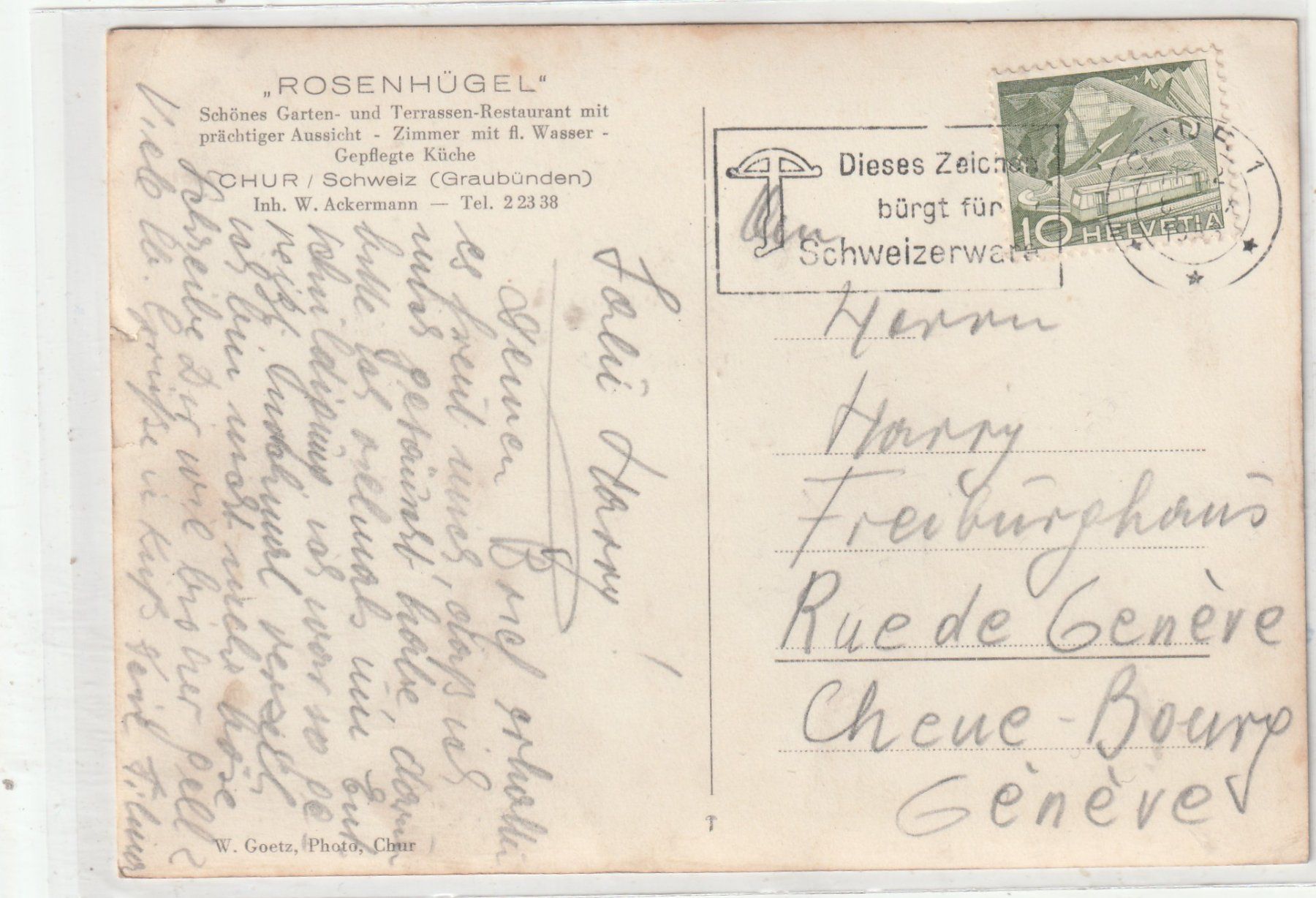 Cartoline postali: Restaurant Rosenhügel Chur – Usato da Lumbrein venduto da made02 1